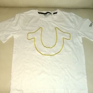 True Religion White Tee with Yellow Stitching